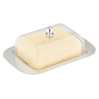 Relaxdays Butterdose 10019113, aus Edelstahl / Kunststoff, rechteckig, 18,5 x 12 x 7 cm, silber / transparent