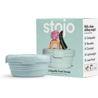 STOJO Faltbare Schüssel – Aquamarin, 1020 ml – wiederverwendbare Silikonschüssel für heiße und kalte Speisen – perfekt für Reisen, Mahlzeiten, Mittagessen, Camping und Wandern – mikrowellen- und