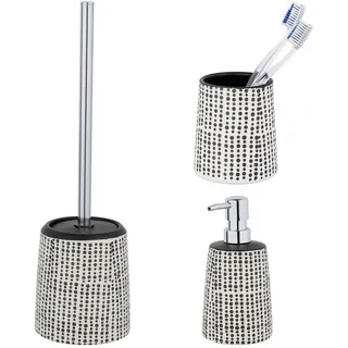 SCHÖNER WOHNEN-Kollektion Badaccessoire-Set »Brento«, Set, 3 tlg., Zahnputzbecher, Seifenspender & WC-Garnitur, Keramik mit Punkt-Muster schwarz