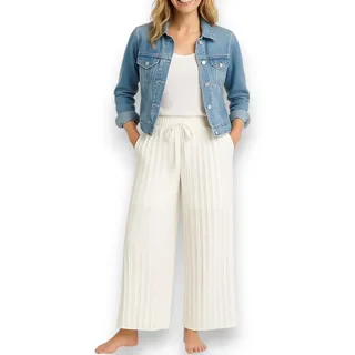 Ziona Plissee Hose Damen Gelb – Sommerhose mit weitem Bein & Gummibund – Luftige Strandhose mit Unterhose – Einheitsgröße S-XL (DE/NL/SE/PL, Alphanumerisch, Einheitsgröße, Regular, Regular, 1, Weiß) - Einheitsgröße