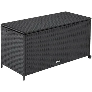 Tectake tectake® Auflagenbox, Kuusamo mit Aluminiumgestell und Rattangeflecht, komfortable Hubautomatik, 117 x 54 x 64 cm