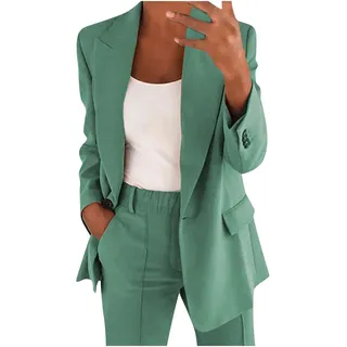 Hosenanzüge für Damen Elegant Business Freizeitanzug 2 Teilig Outfit Cardigan Einfarbig Set Vintage Fashion Blazer Langarm Casual Loungewear Sportlich Locker Jogginganzug Lässige Anzüge - S