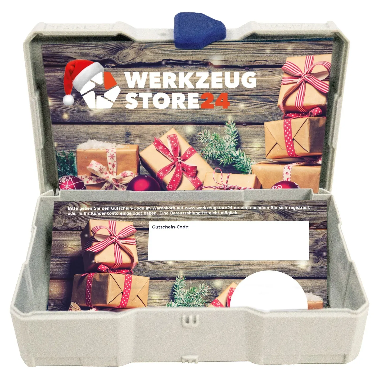 Geschenkgutschein XMAS Wert 200 € (Motiv Geschenke) - im Miniatur Systainer