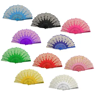 10 Stück Elegant Hochzeitfächer mit Glitzer Pailletten, Fächer Spanische Faltbare Fächer Paillette Faltbare Handfächer für Halloween Karneval Zubehör Party Geschenk
