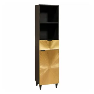 vidaXL Badezimmer Schrank mit Regal Schwarz und Gold 38 x 33 x 160 cm, Badezimmerschran