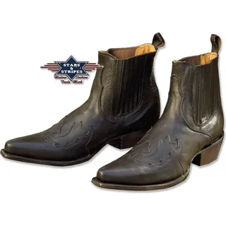 Herren Damen Western Cowboy Biker Leder Stiefelette Boots »WB-08« Schwarz - Schwarz - 42