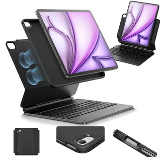 ESR iPad Air 13" (M3/M2, 2025/2024) Hülle mit Tastatur, Tastaturhülle mit Einzustellendem Magnetständer, Hoch-/Erhöhter Modus, Abnehmbare Schutzhülle, Rebound 360 Serie, Schwarz