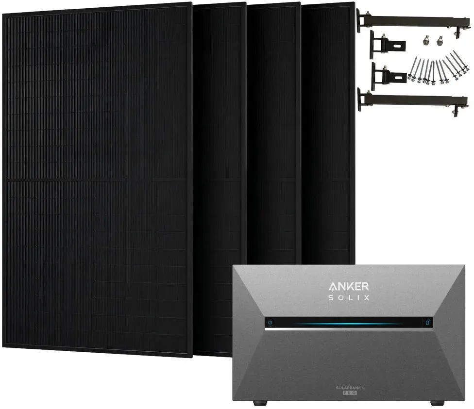 Anker SOLIX 2.000 W Balkonkraftwerk mit Solarbank 3 Pro, 4×500W Modulemit Halterung für Flachdach