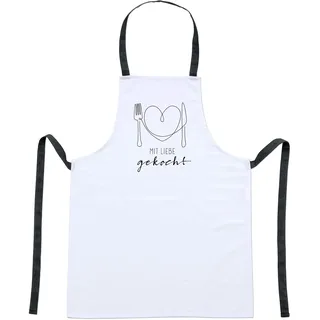Dekohelden24 Kochschürze/Backschürze mit Taillenbänder, aus 100% Baumwolle, Produktmaß (ohne Bänder) 78 x 68 cm, Motiv: Mit Liebe gekocht.
