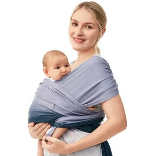 Momcozy Baby Tragetuch Neugeborene – Einfach anzulegender Ring Sling Tragetuch, Atmungsaktives Tragetuch für Hände frei – Verstellbare Babytrage von 3,6 kg bis 15 kg (Blauer Farbverlauf)