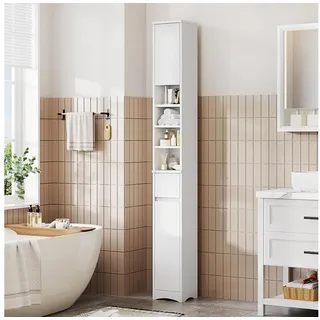 MSMASK Badkommode Badezimmerschrank, Badschrank mit 4 offenen Ablagen und 1 Schublade, Strapazierfähig, Kippschutz, Kratzfest weiß