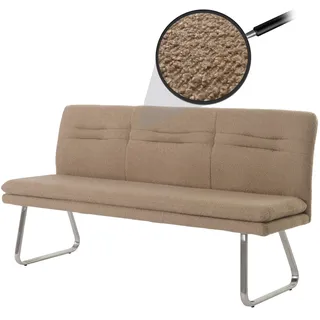 Mendler Sitzbank HWC-H70, Esszimmerbank Bank Polsterbank, Lehne Stoff/Textil Bouclé Edelstahl gebürstet 180cm ~ coffee-braun