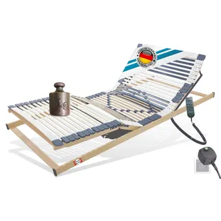 Lattenrost mit Motor elektrisch, Buchenholz bis 350 Kg Tragkraft, Not-Netzfreischaltung, Matratzen Perfekt, Kopfteil motorisch verstellbar, Fußteil motorisch verstellbar, Spar-Set, Größen 90x200cm, 100x200cm, 140x200cm, 120x200cm, 80x200cm, 90x190cm beige 70 cm x 200 cm x 7.5 cm