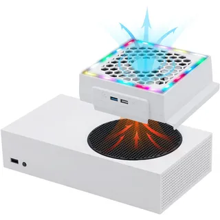 Mcbazel Lüfter für Xbox Series S, RGB LED Display, Low Noise, 2 Extra USB Ports, 3 Stufen Einstellbare Geschwindigkeit Externer Kühler Lüfter nur für Xbox Series S Konsole
