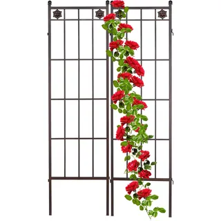 Relaxdays Rankgitter Metall, 2er Set, Rankhilfe für Kletterpflanzen, zum Stecken, Rankspalier HxB: 182 x 51 cm, braun