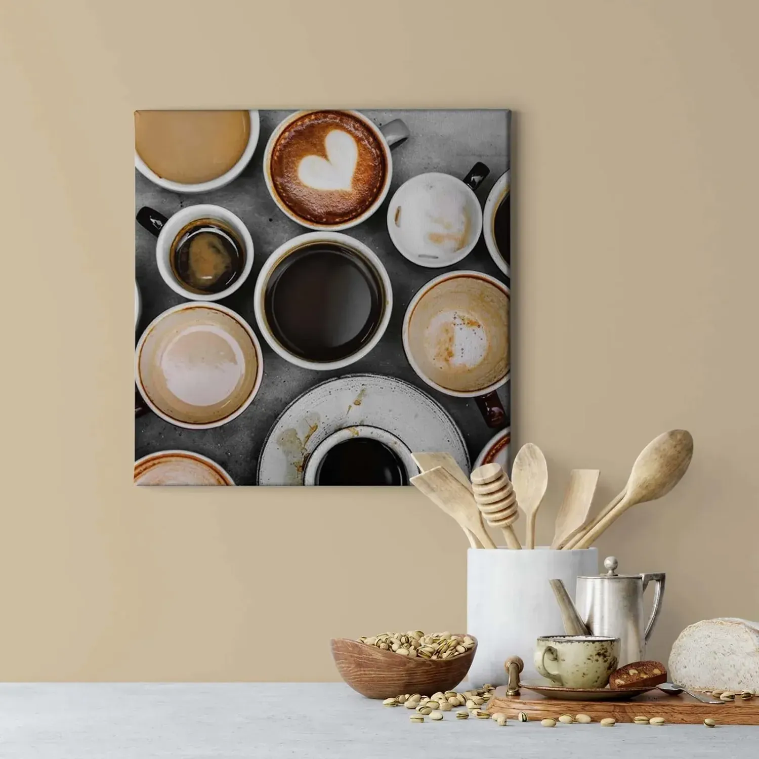 Bricoflor Kaffeetassen Bild Auf Leinwand Küchenbild Mit Café Motiv Ideal Für Baristas Küchen Leinwandbild In Beige Und Braun In Industrial Optik