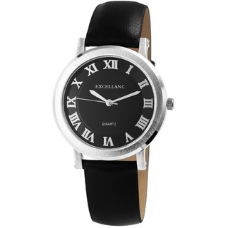 Excellanc Damen-Uhr Kunstleder Dornschließe Rund Elegant Analog Quarz 1900102 - Schwarz/Schwarz