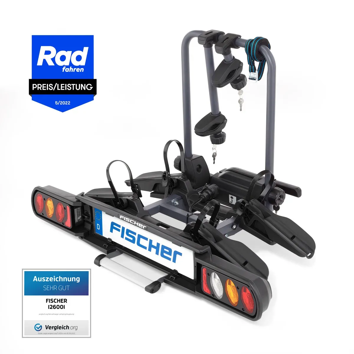 FISCHER Kupplungs-Fahrradträger ProlineEvo 2, für 2 Fahrräder bis 60kg Nutzlast, E-Bike geeignet
