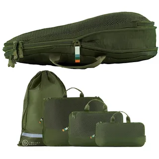 TRAVEL DUDE Kofferorganizer, Packing Cubes aus recycelten Plastikflaschen (ultraleichte Packwürfel, 4-tlg., Packing Cubes für Rucksack und Koffer, Packtaschen), mit Kompression und einem Nassfach grün