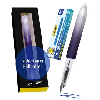 Online Pen Füller magiXX Radierbarer Füller, mit radierbarer, blauer Tinte, inkl. 4 magiXX Patronen, Vorteilspack lila