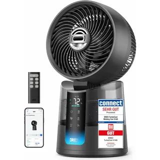 DREO TurboCool Nebelventilator 516S, Tischventilator mit 150°+30° Oszillation, Verdunstungskühler, 7.9 m/s, ultrafeiner Nebel, 20 dB leise, 6 Geschwindigkeiten, 2 Modi, App- & Fernbedienung, RGB, grau