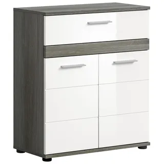 xonox.home Blake Midischrank Badezimmerschrank Badschrank in Front weiß Hochglanz Korpus rauchsilber Nb.ca. 35x79x31 cm
