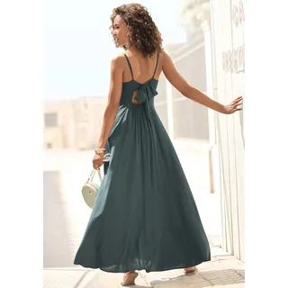LASCANA Maxikleid LASCANA, Damen, Gr. 36, N-Gr, grün (dunkelgrün), Web, Obermaterial: 100% Viskose, unifarben, modisch, figurumspielend bodenlang, V-Ausschnitt, ohne Ärmel, Kleider, aus gewebter Viskose, Cut-Out am Rücken, Sommerkleid, Topseller