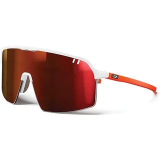 Julbo Intensity Performance Sonnenbrille für Damen & Herren zum Radfahren, Laufen, Wandern - 100% UV-Schutz, ergonomische Passform, leicht, weißer Rahmen - orangefarbene Gläser (REACTIV 0-3 High - L
