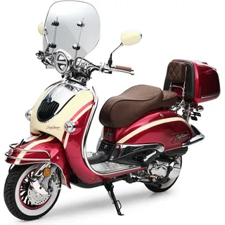 Motorroller Retro EasyCruiser Artemis Rot Beige 50ccm 25 kmh Moped Scooter - Rot/Beige