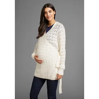 NEUN MONATE Umstandsstrickjacke », Für Schwangerschaft und Stillzeit«, Wickelstrickjacke in Ajourmuster beige