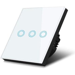 MacleanBrackets Maclean MCE705W Touch Lichtschalter Wandschalter Glas Schalter mit farbwechsel LED Hintergrundbeleuchtung Einbauschalter 85x85mm (3-Fach Rund, Weiß)