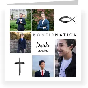 Dankeskarte Konfirmation: Bilderreihe mit Fotos in Weiß