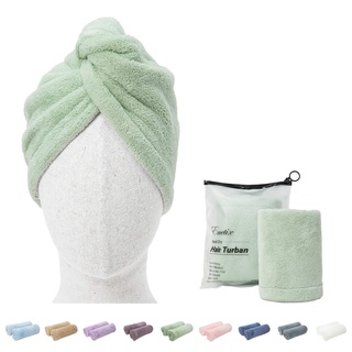 ENETIX 2 Stück Microfaser Handtuch für Damen, Haare Schnelltrocknend 25 × 70 cm Super Absorbierender Anti-Frizz-Haar-Turban, Schnell trocknende Haartücher mit Knopf (Minze)