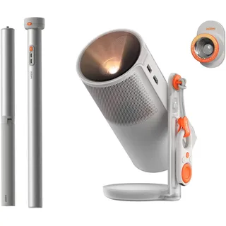 XGIMI MoGo 4 Mini Beamer Set mit Akku – Smart Outdoor Heimkino mit PowerBase-Ständer, 5h Laufzeit, Google TV & Netflix, 360° Ständer, 450 ISO-Lumen, 2×6W Harman Kardon