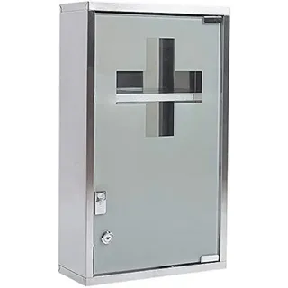 Zedelmaier Medizinschrank Abschließbarer Medizinschrank aus Edelstahl,Medikamentenschrank (YX3001) Magnetverschluss, Kindersicher, abschließbar mit 2 Enden silberfarben