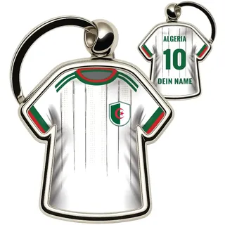 minifan Personalisierter Schlüsselanhänger WM 2026 Trikot | Fußball Weltmeisterschaft 2026 | Mit Name, Nummer, Logo & Vereinsfarben | Geschenk für Algerien Fans | Hochwertig gefertigt in Deutschland - 3,5 cm