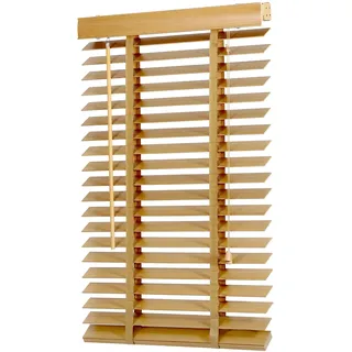Sekey Jalousie Holzjalousie 50mm Holz jalousien Jalousette Echtholz Anpassbare Jalousie 60x130cm Naturholzfarbe