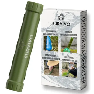SURVIVO® Wasserfilter Outdoor Flasche [660ml] Trinkflasche aus Edelstahl mit entnehmbarem Filter, 4000l Filterkapazität, Camping, Wandern, Survival, Reisen – sicherste Ergänzung zur Outdoor Ausrüstung
