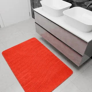 AKCILA Sara Rot Badteppich 60x100 cm, Rechteckig, Badematten & Badteppiche, Badezimmerteppich, Bad Vorleger waschbar, Badematte rutschfest, Bathroom Rug, Bath mat, dusche Teppich, Badmatten