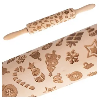 Ruhhy Nudelholz Weihnachtsmuster Teigroller Buchenholz, (Spar-Set, 1-tlg., praktisch langlebig), mit integriertem Muster beige