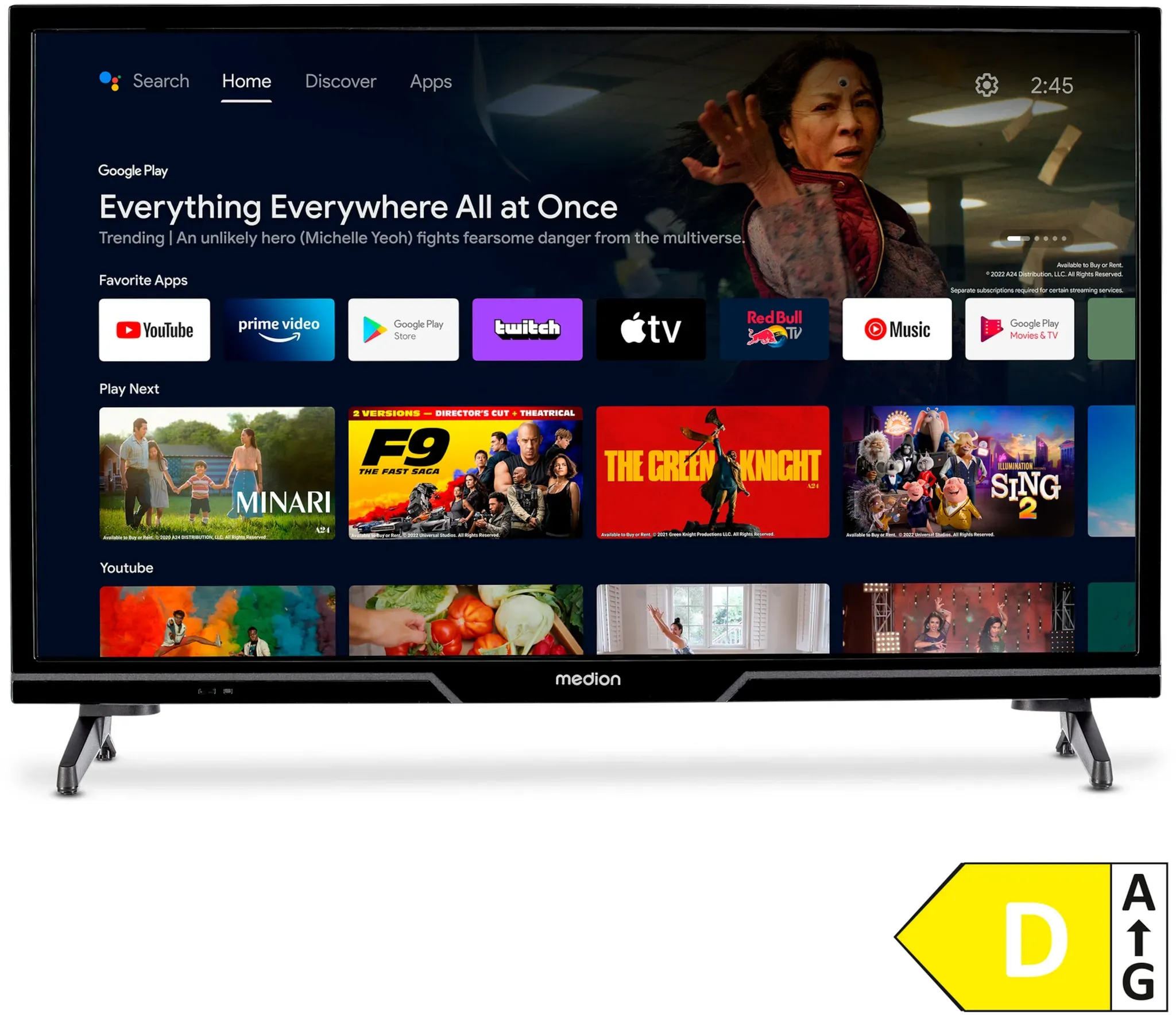 MEDION LIFE MD824100 Android TV, 59,8 cm (24''), HD Display, HDR, PVR ready, Bluetooth®, Netflix, Amazon Prime Video, Micro Dimming