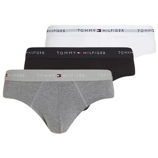 Tommy Hilfiger Herren 3er Pack Unterhosen Hip Briefs mit Logobund, Mehrfarbig (Mid Hthr/Blck/Th Wht), L