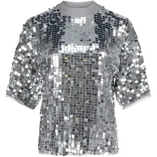 CARTOON Pailletten-Pullover mit Rippbündchen in Silver/Grey | Gr.: 44