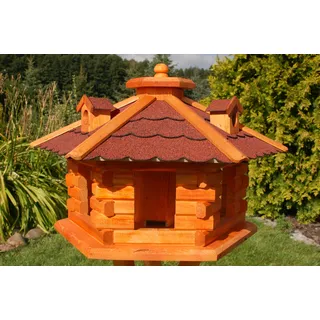 Vogelhaus Futterhaus Vogelvilla mit Solarbeleuchtung und Silo klein und Groß V16 (Rot, groß), Vogelfutterhaus