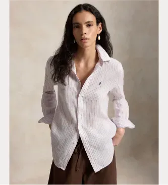 Polo Ralph Lauren für Damen. 211A96158011 Klassisches Leinenhemd rosa (M), Lässig, Langarm