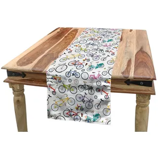 ABAKUHAUS Fahrrad Tischläufer, Retro Bunte Fahrräder, Esszimmer Küche Rechteckiger Dekorativer Tischläufer, 40 x 180 cm, Grau Weiß