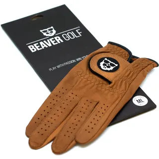 BEAVER GOLF Herren Golf Handschuh braun - Premium Cabretta-Leder - maximale Qualität - nachhaltig - Handarbeit (S, Links (Rechtshänder))