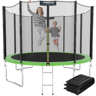 Kinetic Sports Gartentrampolin 244 cm - Komplett-Set für Kinder, USA Sprungtuch, Netz, Randpolster, Leiter - bis zu 160kg Grün-2 Ø cm Ø 244 cm, Grün-2