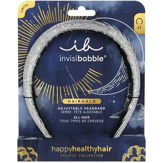 invisibobble Haarreif Damen Silber Glitzer – Hairhalo Eclipse Stardust Crown Strass breit verstellbar – Haarreifen festlich elegant – Haarschmuck Party Silvester Hochzeit Anlass edel