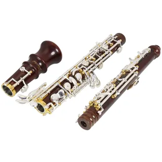 Oboe Professional - Leistungsklasse mit Roter - Holz - Korpus, vergoldetem Halbautomatikmechanismus, C - Ton, inklusive Pfeifen, Reinigungstuch, Oboe - Bürste, Pulverpapier, Saugpapier, Daumenstütze,
